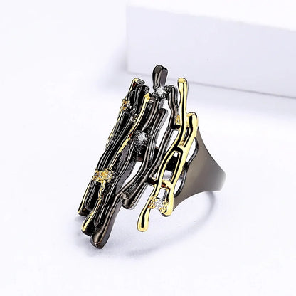 Rings for Women Geometric Hollow Irregular Branch Shape Women's Jewelry Fashion Party Gift Black Gold Color Accessories