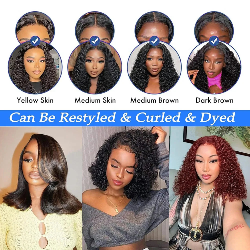 Deep Wave Bob Wig 100% Brazilian Human Hair 13x4 Lace Frontal Wig Pre Plucked 4x4 2x6 Lace Closure Wig 200% Density For Women