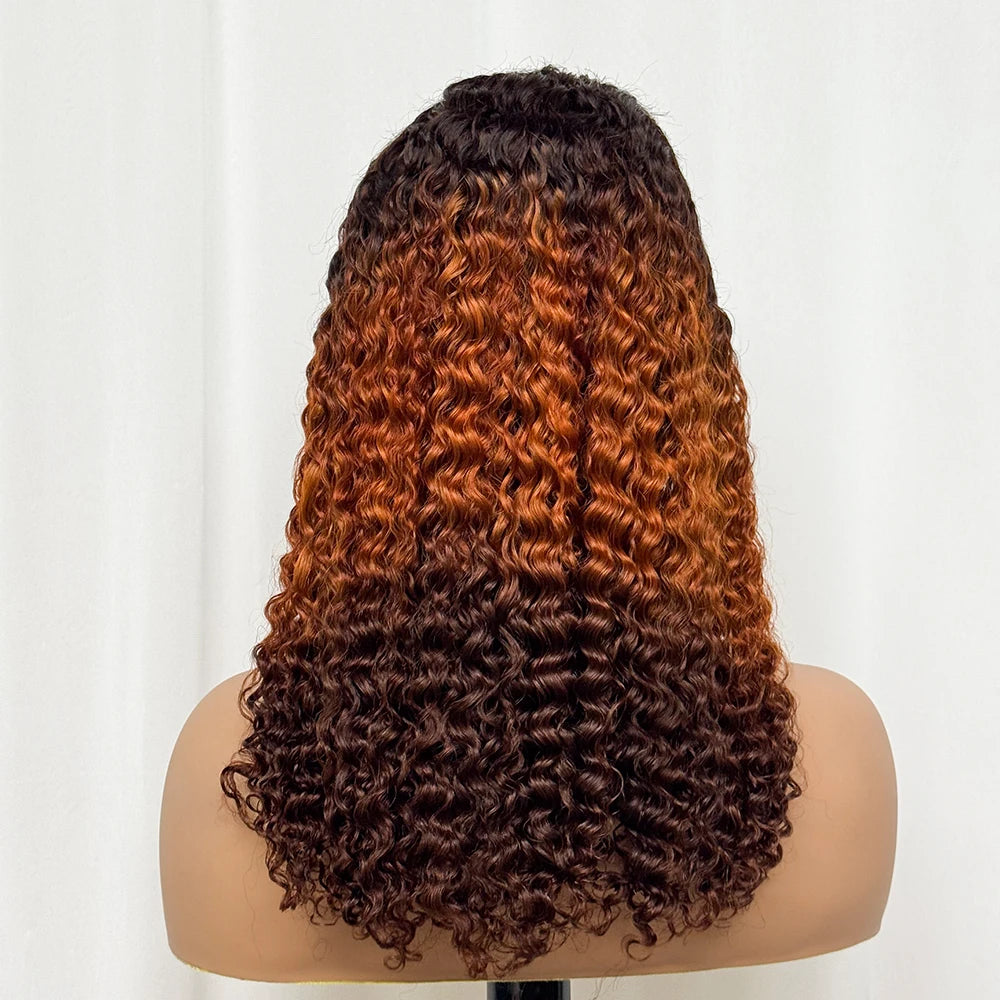 Double Drawn 250% Density Ombre 18 Inches Water Wave Curly Human Hair Wigs 13x4 Transparent Lace Frontal Hair Wig for Women