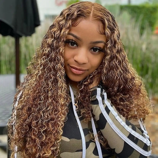 Highlight Honey Blonde Kinky Curly 30 Inch Hd Lace Front Wig Human Hair 13x6 Deep Wave Lace Frontal Wigs Wigs Human Hair Wigs