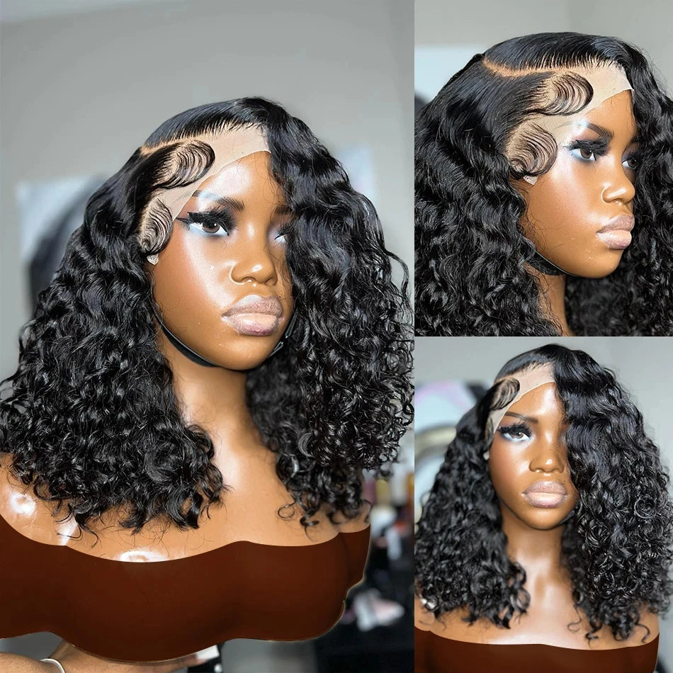 Curly Deep Water Wave 13x4 HD Lace Front Wigs Glueless Short Bob Wig Brazilian 100% Human Hair 4x4 Transparent Lace Frontal Wig