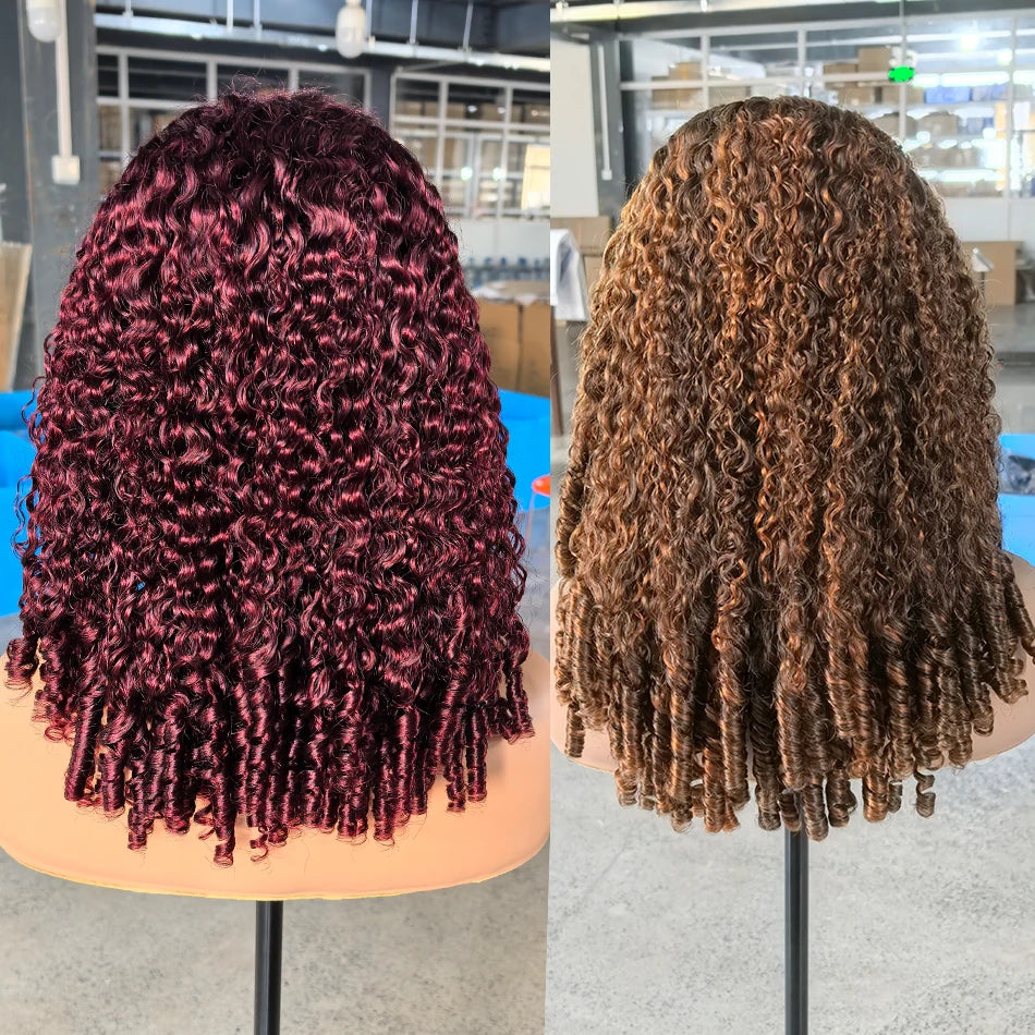 100% Burmese Curly Human Hair Wig With Sprial Curly Ends 5x5 Glueless Lace Closure Wigs Pre Plucked 300% Density Wear and Go Wig