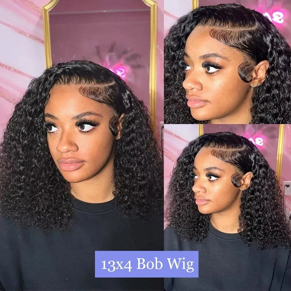 Deep Wave Bob Wig Human Hair 13x4 HD Curly Bob Lace Front Wigs Human Hair Pre Plucked Short Curly Frontal BOB Wigs