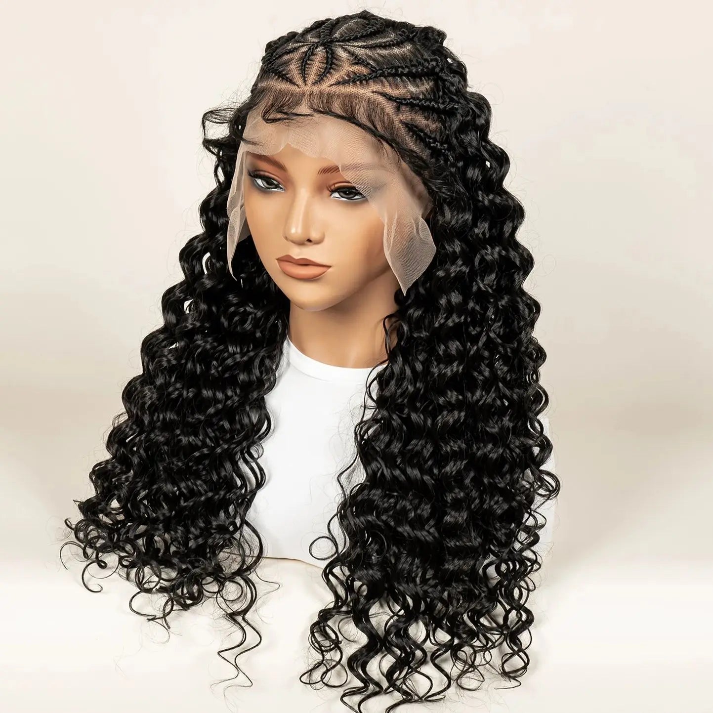 Deep Wave Full Lace Braided Hair Wigs With Baby Hair For Women Braiding Half Cornrow Synthetic Hair wig Pre Styled Braid Wigs