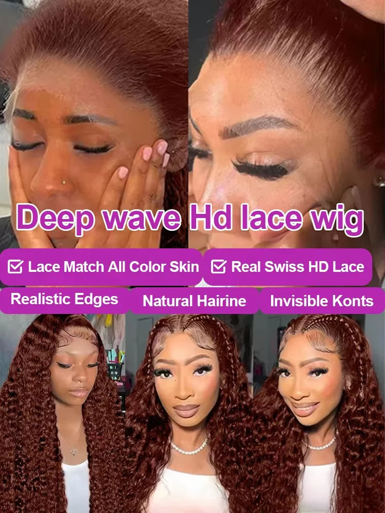 Deep Curly Wigs Human Hair Chocolate Brown 13x4 13x6 Hd Lace Frontal Wig Colored Water Wave Lace Front Wig for Women 30 38 Inch