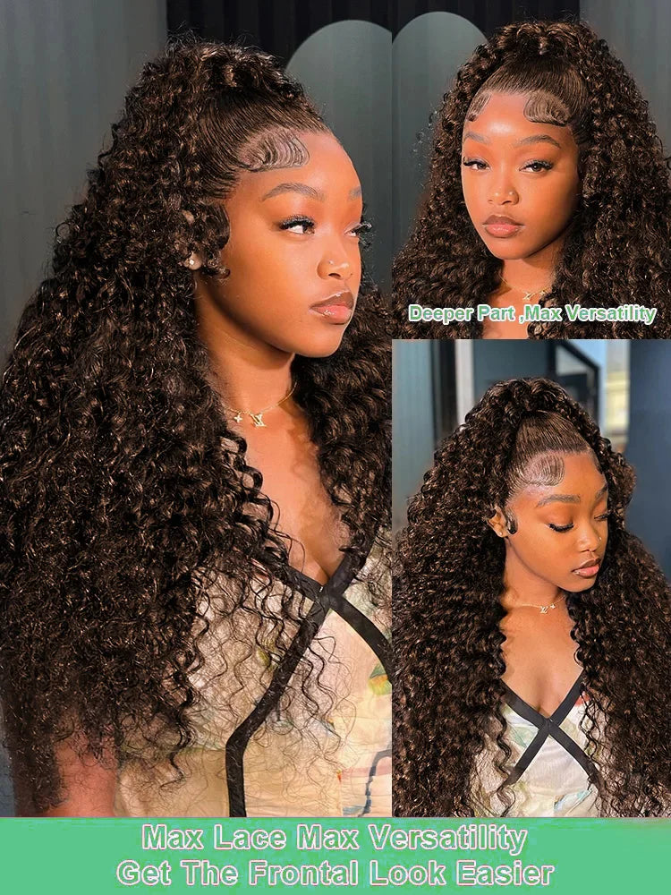 40 30 Inch Chocolate Brown Deep Wave Lace Front Wigs 100% Human Hair #4 Colored 13x4 13x6 Hd Curly Lace Frontal Wigs Pre Plucked