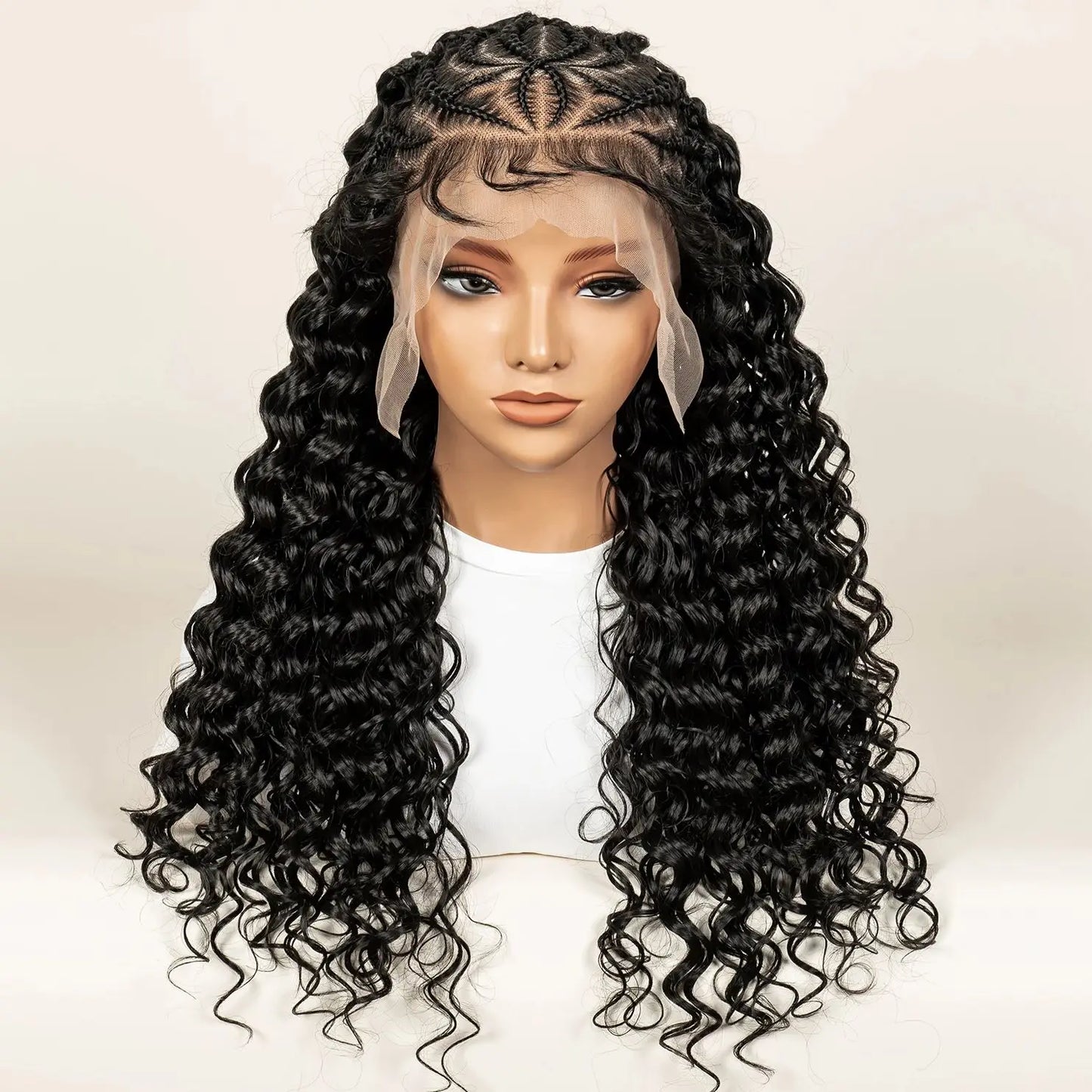 Deep Wave Full Lace Braided Hair Wigs With Baby Hair For Women Braiding Half Cornrow Synthetic Hair wig Pre Styled Braid Wigs