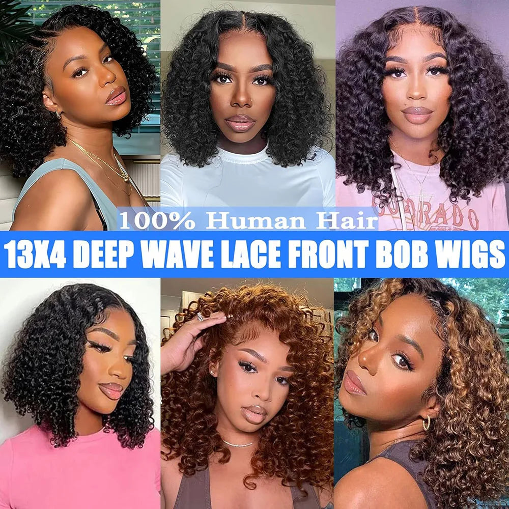 Deep Wave Bob Wig 100% Brazilian Human Hair 13x4 Lace Frontal Wig Pre Plucked 4x4 2x6 Lace Closure Wig 200% Density For Women