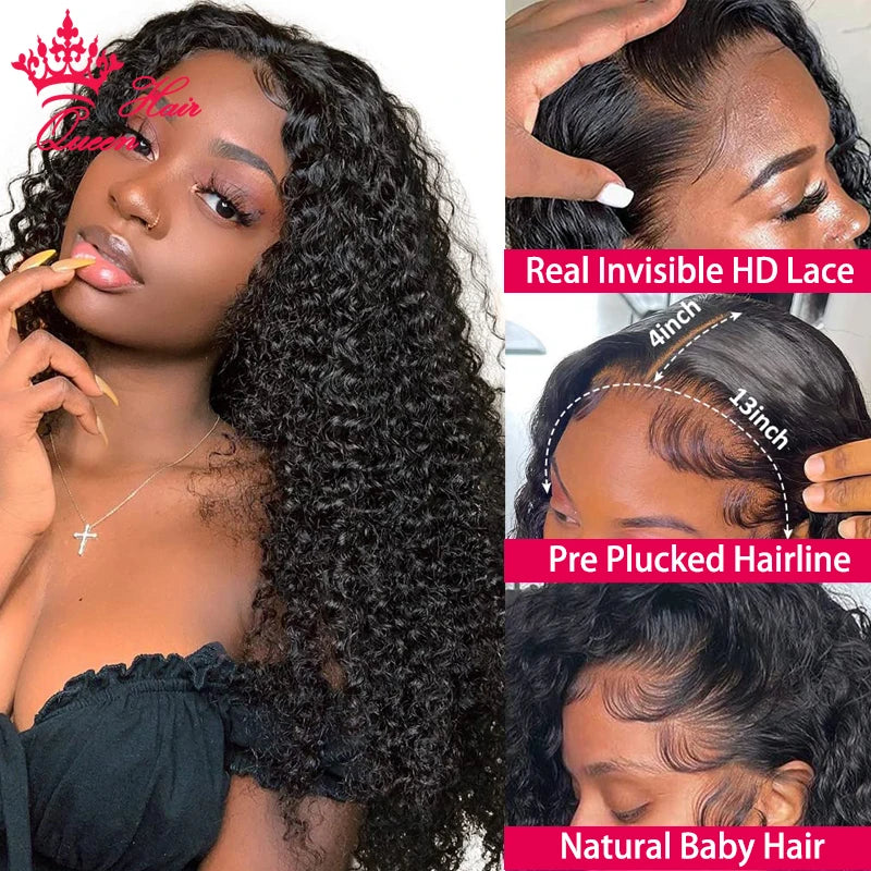 Queen Hair Deep Wave Real HD Lace Wig 13x6 13x4 Full Frontal 4x4 5x5 6x6 HD Closure Wig 100% Human Raw Burmese Curl Hair Wig