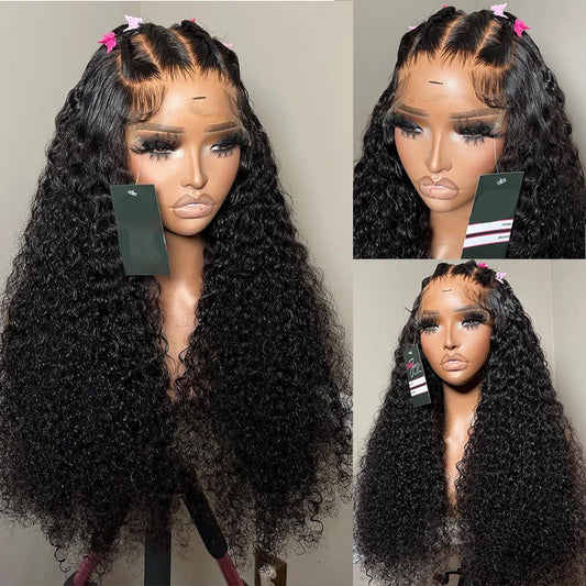 Deep Wave Pre Braided Wigs 13x4 HD Lace Frontal Black Human Hair Curly Wigs boho braids Water Wave Brazilian human hair Wigs