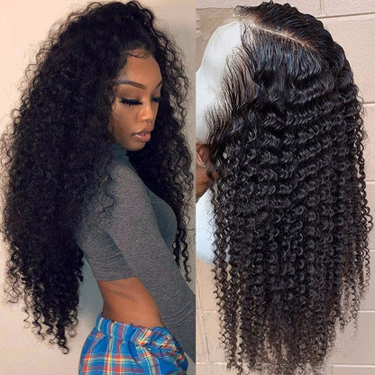 Black Wig Head Cover Fluffy Long Curly Hair Mid-split Full Top Pullover