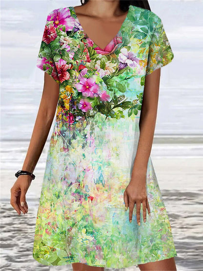 Women's Loose Floral Retro Print Dress