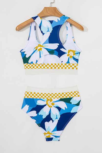 Green Floral Print Racerback Cutout High Waist 2pcs Bikini
