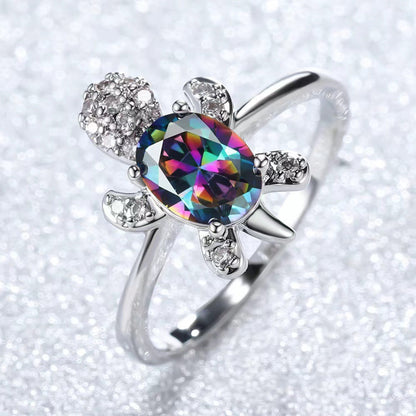 Platinum Ring With A Colored Tortoise Design Featuring Blue Diamondsunisex