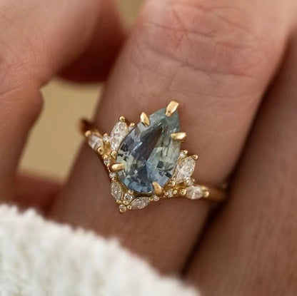 Simple And Elegant Blue Crystal Jewelry Ins Diamond Inlaid Women's Ring