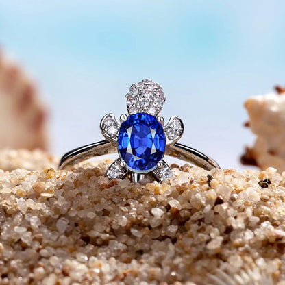 Platinum Ring With A Colored Tortoise Design Featuring Blue Diamondsunisex
