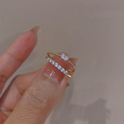 Women's Luxury Elegant Design Adjustable Heart Rhinestone Stackable Ring Set, Perfect For Daily Gatherings, Music Festivals & Banquets, Ideal Gift For Friends