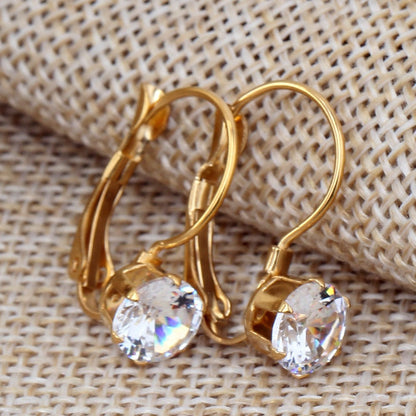 French Retro Buckle Zircon Earrings
