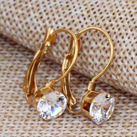 French Retro Buckle Zircon Earrings